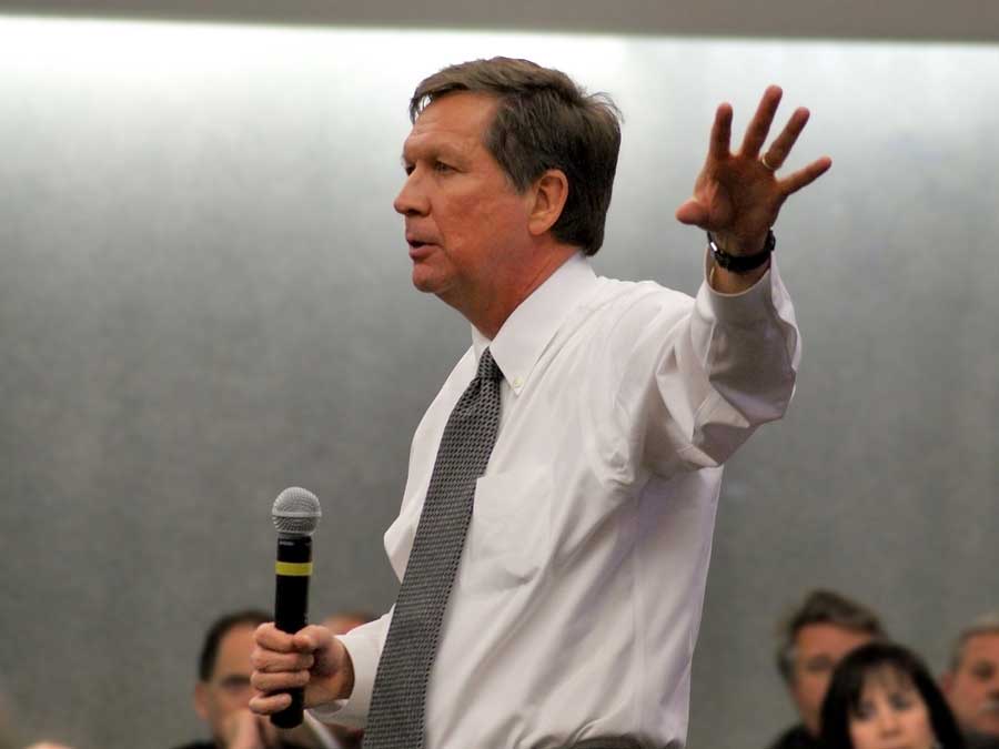 Ohio Governor John Kasich speaks to the Dayton Chamber of Commerce Board and 250 guests at the Dayton Convention Center February 16 2011. Kasich outlined his Jobs Ohio plan and took questions from the crowd.
