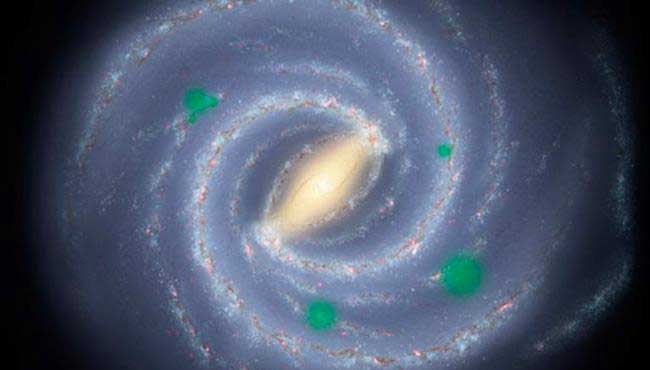 In this theoretical artist's conception of the Milky Way galaxy, translucent green "bubbles" mark areas where life has spread beyond its home system to create cosmic oases, a process called panspermia. (Photo : NASA/JPL/R. Hurt) 