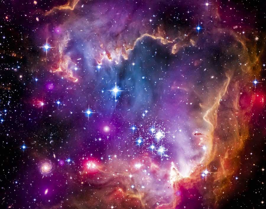 The Magellanic Galaxy is visible to the unaided eye. Ferdinand Magellan used it to help find his way across the oceans. Cleaned and retouched image, original by NASA