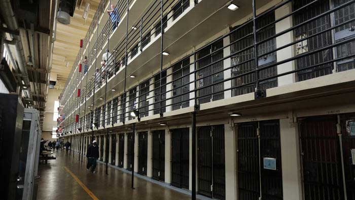 A cellblock at San Quentin State Prison in April. More than 100 inmates have become sick, including 50 with pneumonia, during an outbreak of Legionnaire's disease. (Mark Boster / Los Angeles Times)
