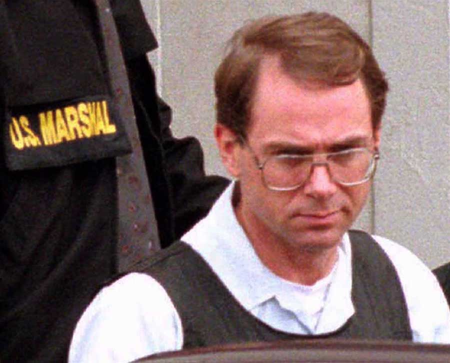Terry Nichols is pictured leaving the Federal Court Building in Wichita, in this file photo taken May 10, 1995, after being charged in the April 19 Oklahoma City bombing. STAFF / Reuters