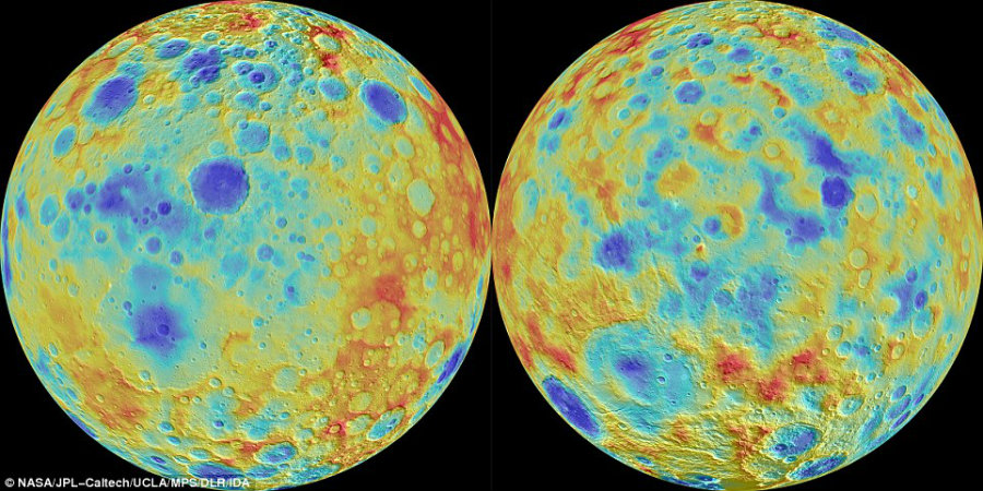 The disappearing of Ceres' largest craters is still to be define as astronomers and scientists try to understand what could make that happen. Image Credit: Daily Mail