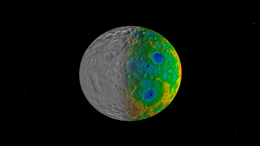 It came as a surprise for scientists that after 4.5 billion years, there are only small impact craters on Ceres’ surface, while larger ones have disappeared. Image Credit: NASA