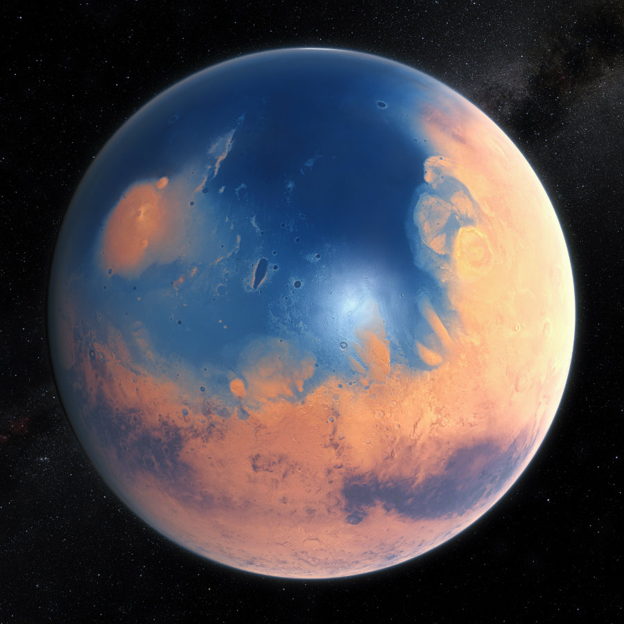The fact that the planet possessed water at some point in its history is commonly accepted, but where and how much water there was are questions that remain unanswered. Image credit: ESO / M. Kornmesser / N. Risinger (skysurvey.org), Creative Commons / Harvard University, SITN