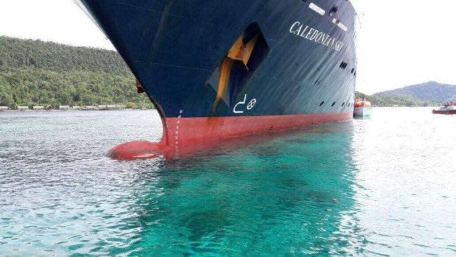 The ship, named Caledonian Sky, is operated by Noble Caledonia, a British company. Image credit: Facebook / Stay Raja Ampat / Stuff