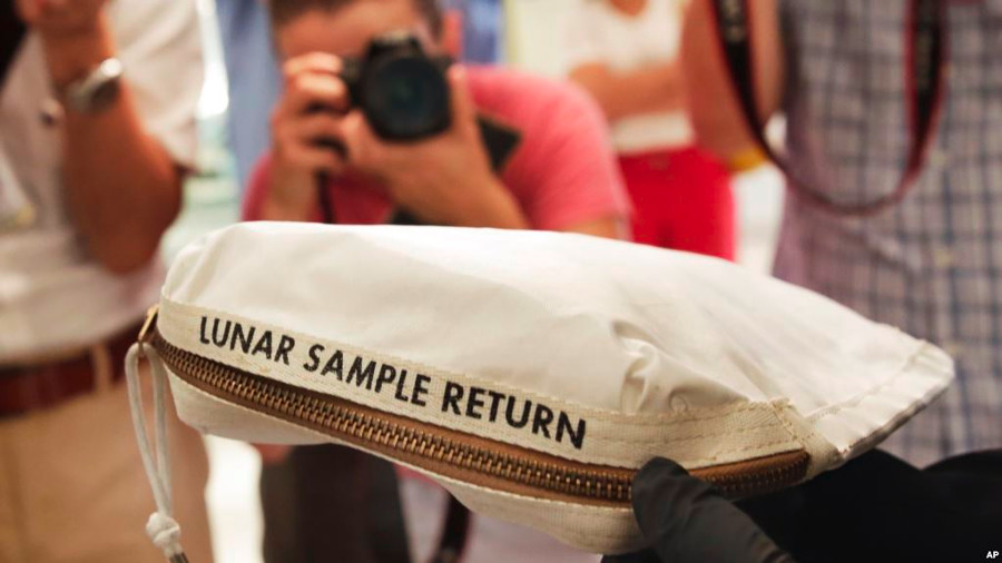 Neil Armstrong's lunar sample bag. Image Credit: Jewel Samad / Getty Images