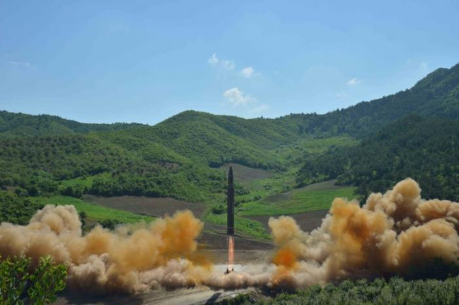 The Hwasong-14 missile during its test launch. Image Credit: KCNA / Reuters