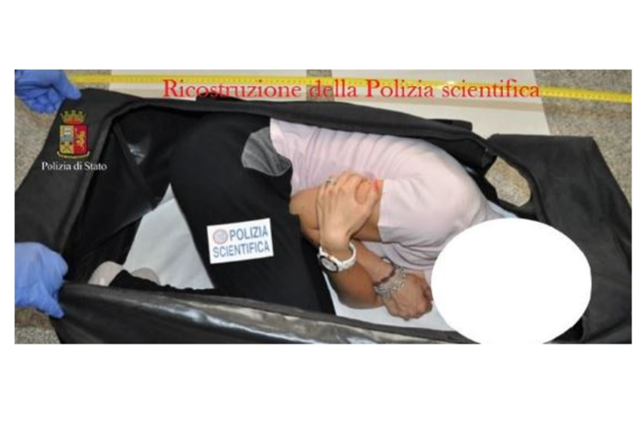 The woman was drugged, handcuffed and locked in a bag and then into the back of a car. Image Credit: Italian Police / Polizia Di StatoThe woman was drugged, handcuffed and locked in a bag and then into the back of a car. Image Credit: Italian Police / Polizia Di Stato