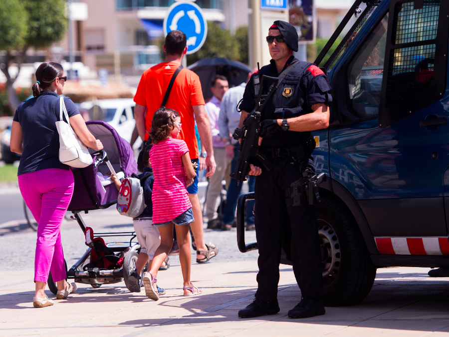 Police officers at Cambrils, where the 5 suspects were killed. Image Credit: Getty Images