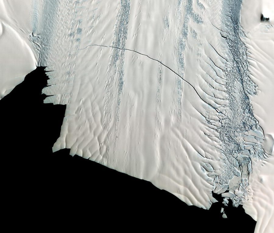 Pine Island Glacier in 2012, after scientists spotted giant crack across it. Image credit: NASA