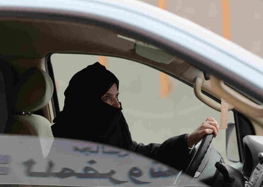 Saudi women driving a car as a sign of protest in 2014. Image credit: AP