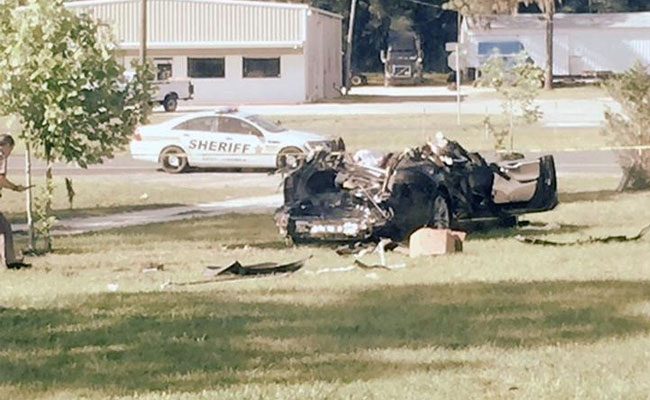The Tesla crash scene in Florida earlier this year. Image Credit: NDTV