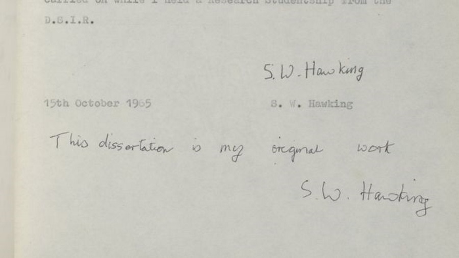 Stephen Hawking first thesis, Stephen Hawking 1966 thesis